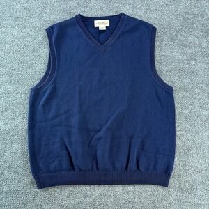 Eddie Bauer Mens Navy Blue 100% Cotton V-Neck Sweater Vest Med Fall Solid Preppy